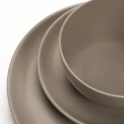 Habitat Mushroom 12 Piece Stoneware Dinner Set - Mushroom -Habitat 1341108 R Z005A