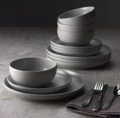Habitat 12 Piece Stoneware Dinner Set - Matt Grey -Habitat 2151768 R Z004C