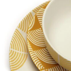 Habitat Block Print 12 Piece Stoneware Dinner Set - Yellow -Habitat 7040575 R Z005A