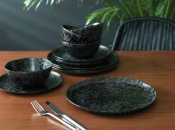 Habitat Preto 12 Piece Stoneware Dinner Set - Black -Habitat 9310708 R Z002C