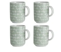 Habitat Scandi Decal Set Of 4 Mugs - White And Mint